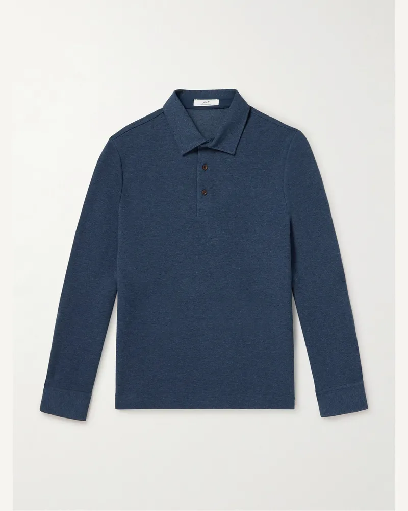 MR P. Pullover aus einer Baumwollmischung in Rippstrick mit Polokragen Blau