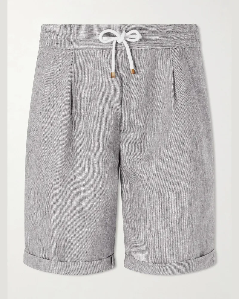 Brunello Cucinelli Hemp and Linen-Blend Drawstring Bermuda Shorts Gray