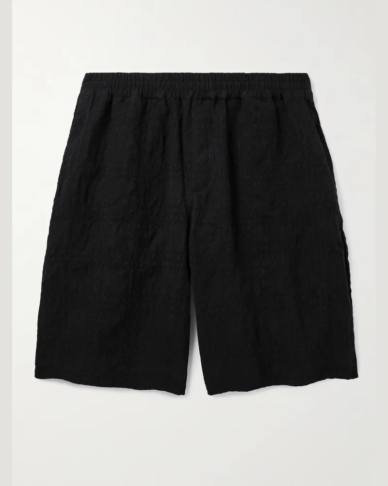 A Kind Of Guise Saleh weit geschnittene Shorts aus kariertem Seersucker aus einer Leinen-Lyocell-Mischung Schwarz