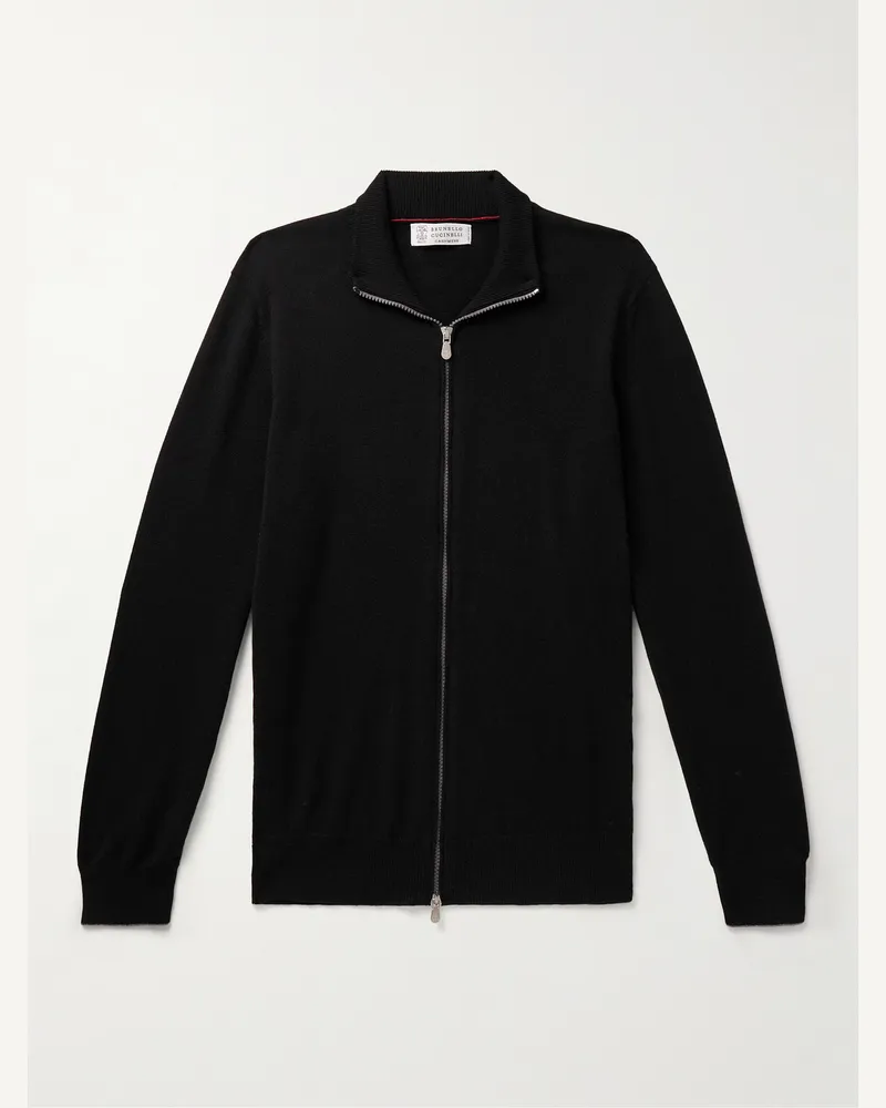Brunello Cucinelli Cashmere Zip-Up Sweater Black