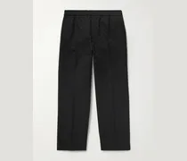 Straight-Leg Logo-Jacquard Cotton-Blend Canvas Drawstring Trousers