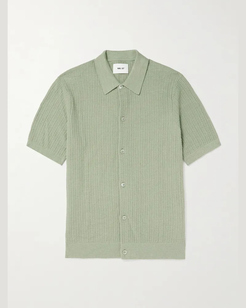 NN 07 Nolan 6695 Textured-Knit Organic Cotton Shirt Green