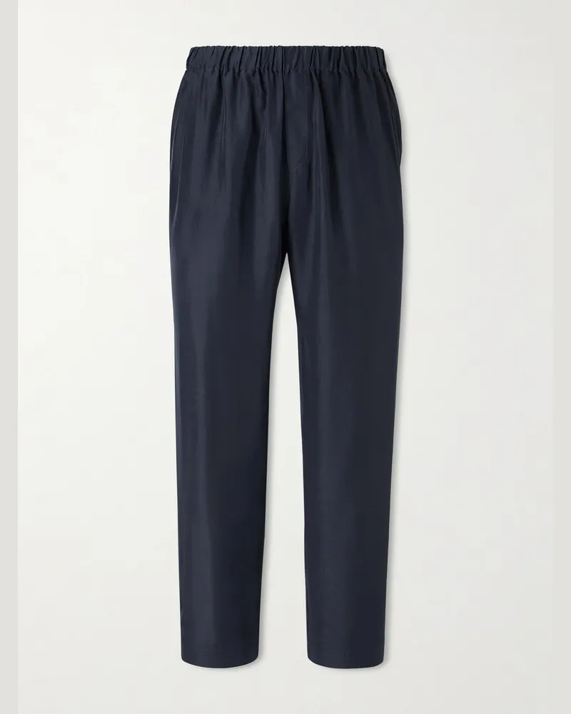 BARENA Tapered Garment-Dyed Silk Trousers Blue