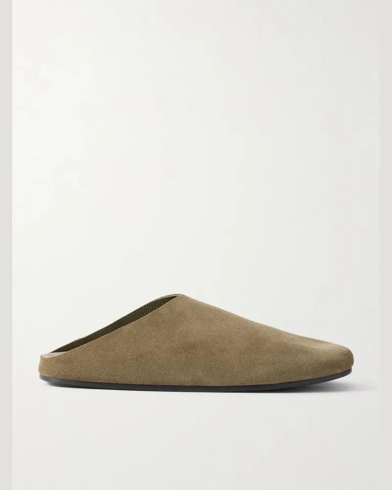 The Row Hudson Slippers aus Veloursleder Grün