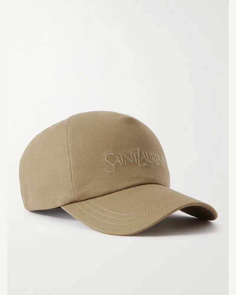 Saint Laurent Logo-Embroidered Cotton and Linen-Blend Gabardine Baseball Cap Neutrals