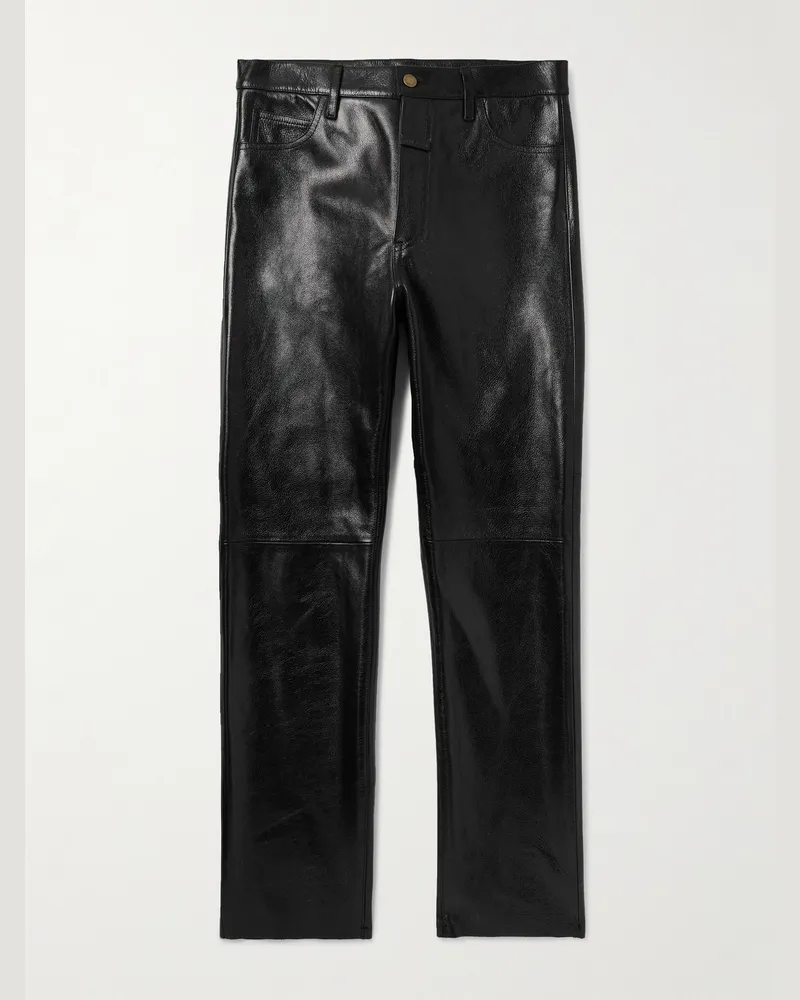 Fear of God Gerade geschnittene Hose aus vollnarbigem Leder mit Logoapplikation Schwarz
