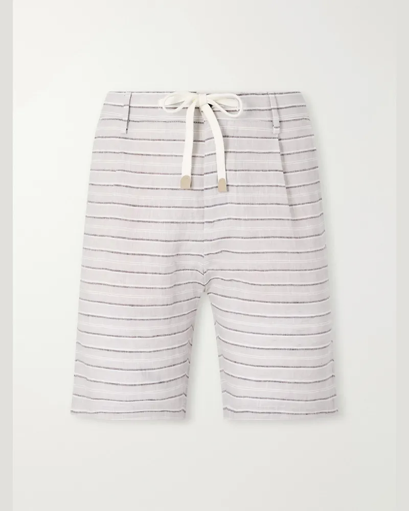 Eleventy Straight-Leg Striped Drawstring Linen Shorts Neutrals