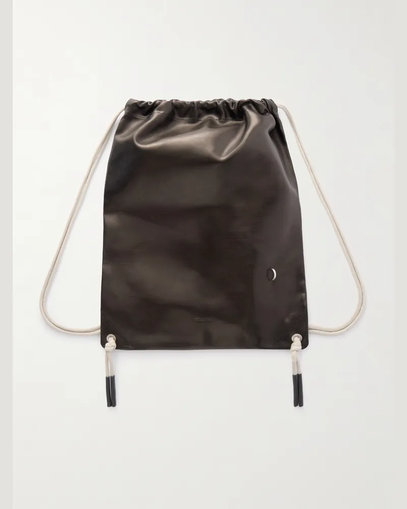 Rick Owens Rucksack aus Leder mit Kordelzug und Verzierung Braun