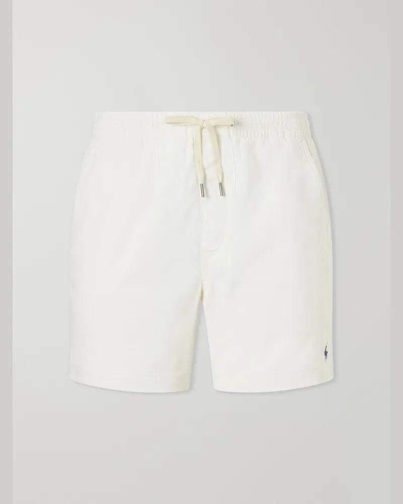 Ralph Lauren Straight-Leg Logo-Embroidered Cotton-Corduroy Drawstring Shorts Neutrals