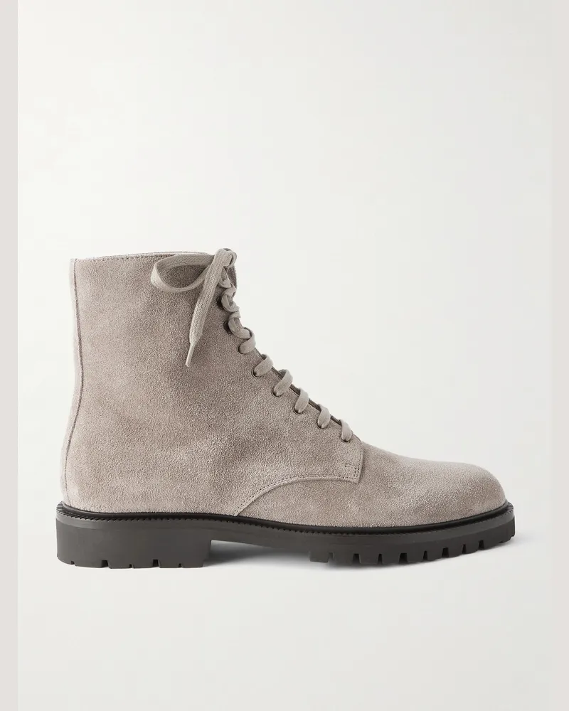 Brunello Cucinelli Pedula Waxed-Suede Lace-Up Boots Gray