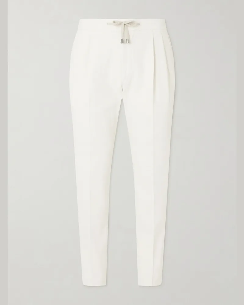 De Petrillo Straight-Leg Pleated Cotton-Twill Trousers Neutrals