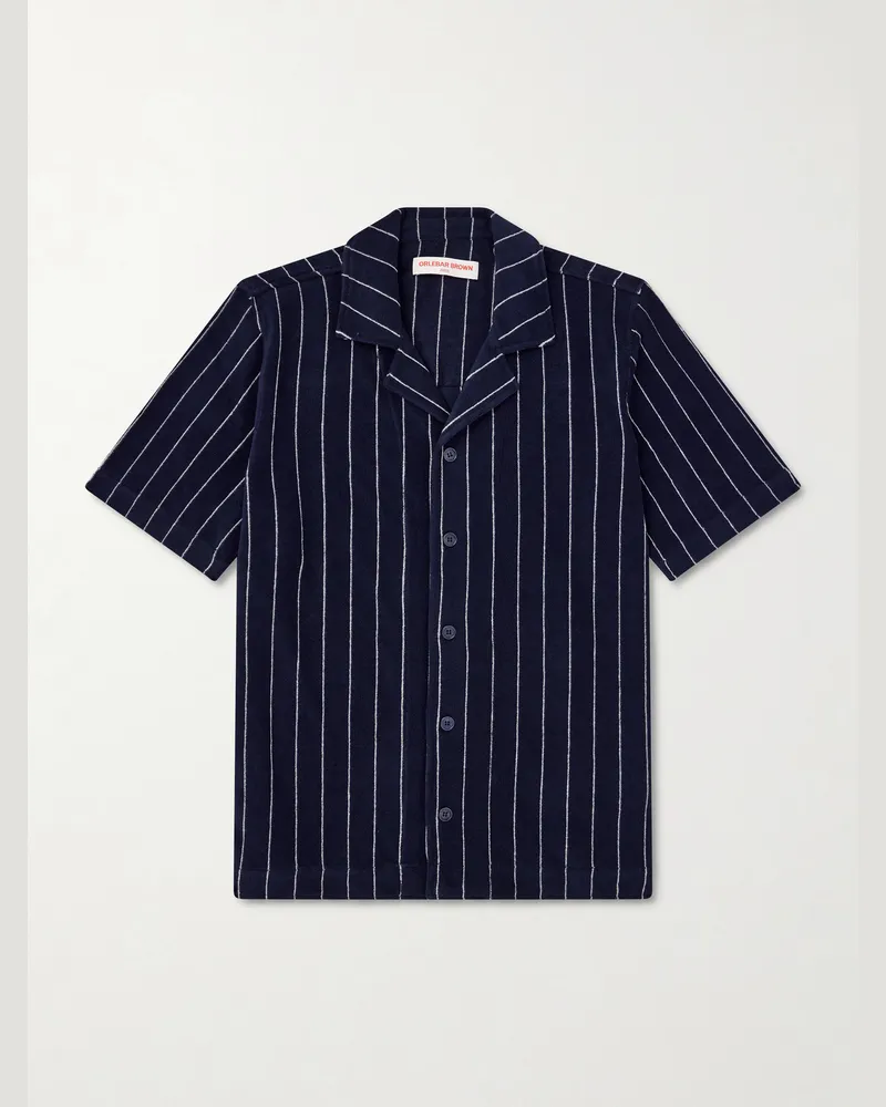 Orlebar Brown Hawkin Stripe Towelling Cotton Shirt Blue