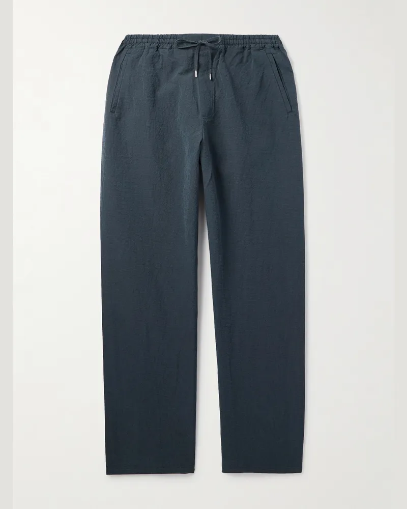 A Kind Of Guise Samurai gerade geschnittene Anzughose aus Seersucker aus einer Baumwoll-Leinenmischung mit Kordelzugbund Blau