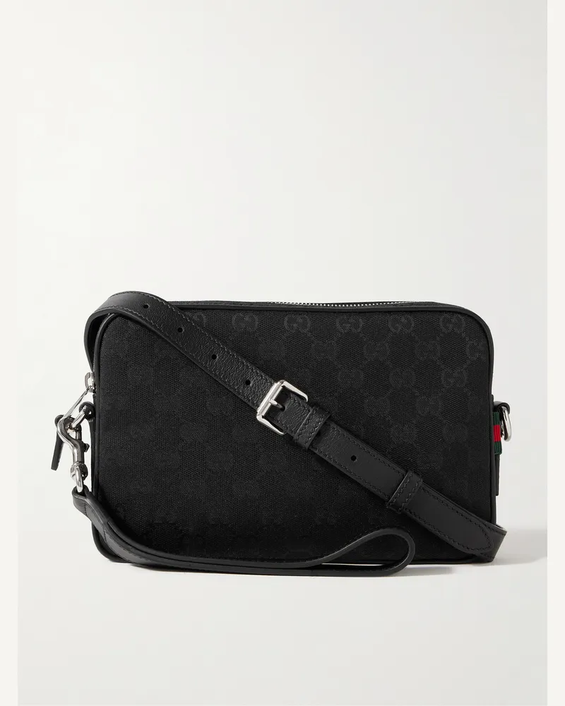 Gucci Kleine Umhängetasche aus Canvas mit Logomuster und Lederbesatz Schwarz
