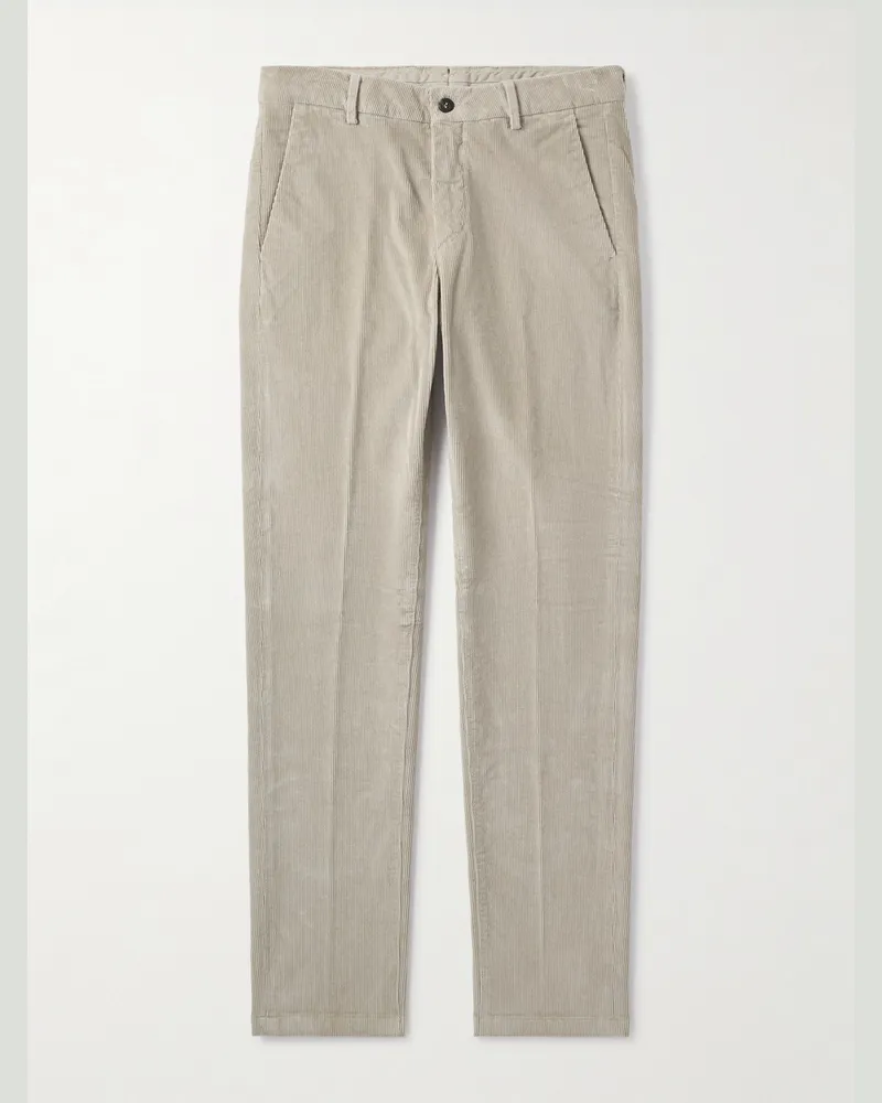 Eleventy Slim-Fit Straight-Leg Stretch Cotton and Modal-Blend Corduroy Trousers Gray