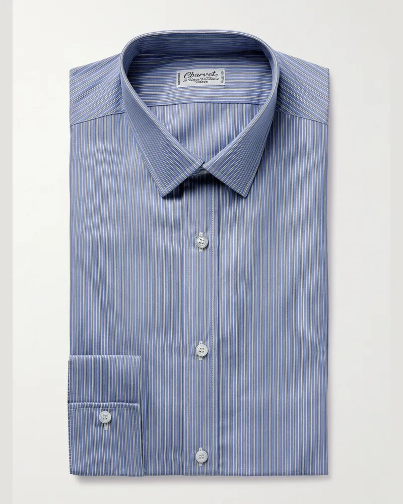 Charvet Hemd aus gestreifter Baumwollpopeline Blau