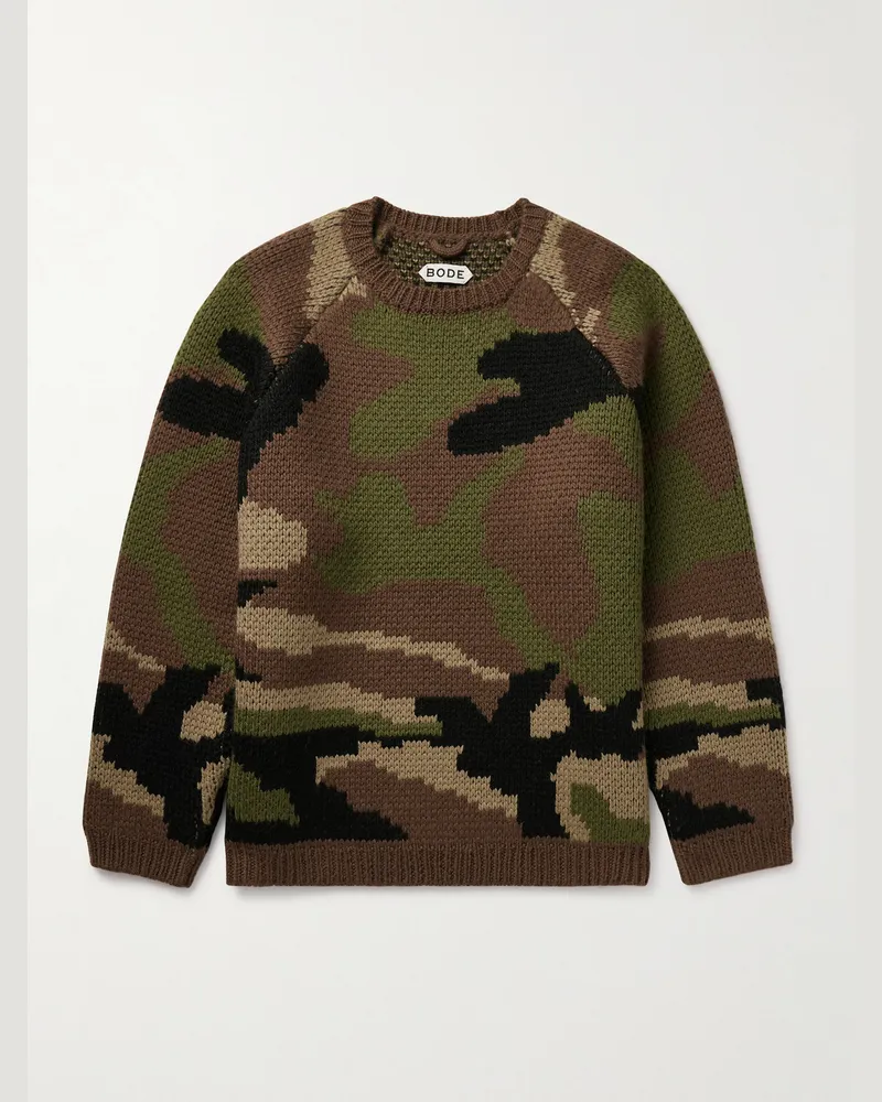 BODE Pullover aus Merinowolle mit Camouflage-Muster Braun