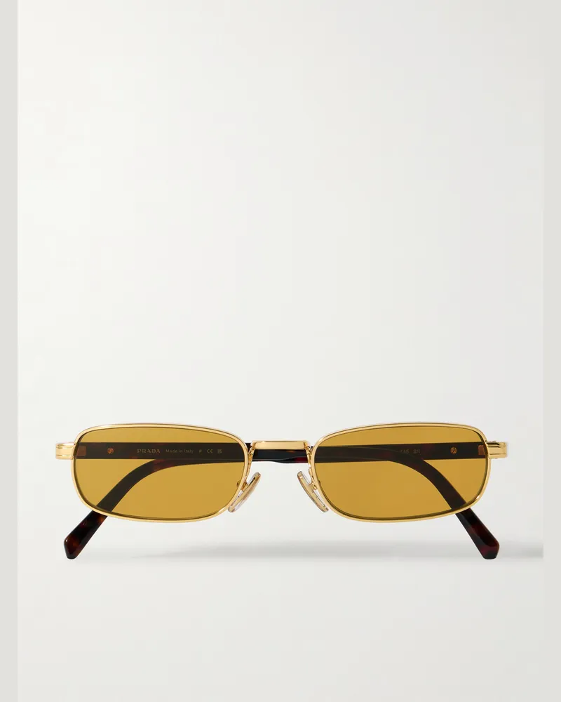 Prada Goldfarbene Sonnenbrille mit rechteckigem Rahmen und Details aus Azetat in Schildpattoptik Horn