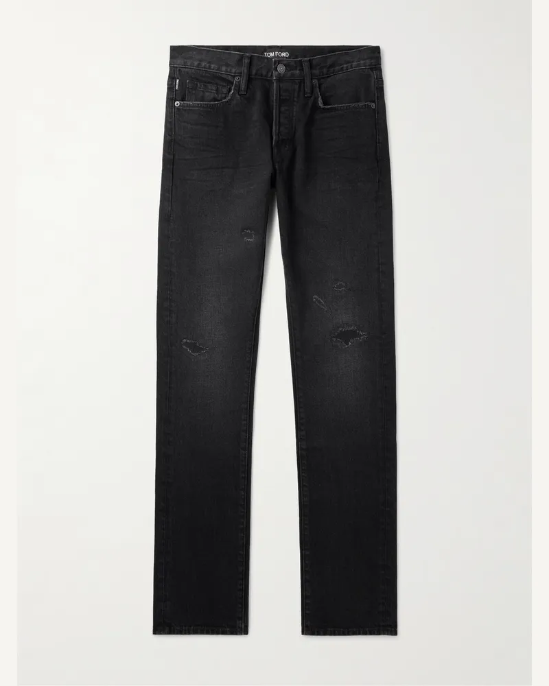 Tom Ford Slim-Fit Distressed Selvedge Jeans Black