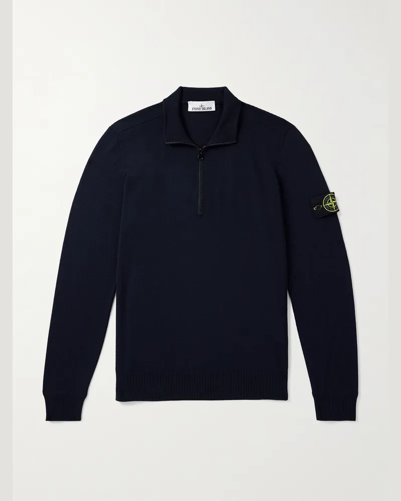 Stone Island Troyer aus Wolle mit Logoapplikation Blau