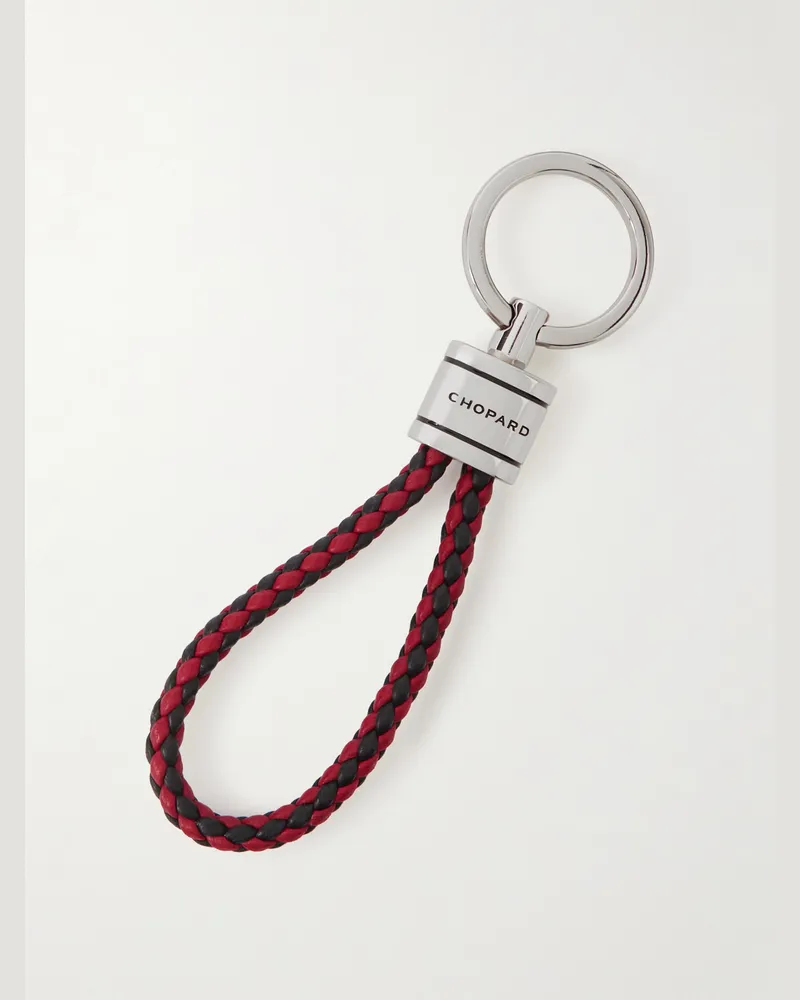 Chopard Braided Leather and Silver-Tone Keyring Red