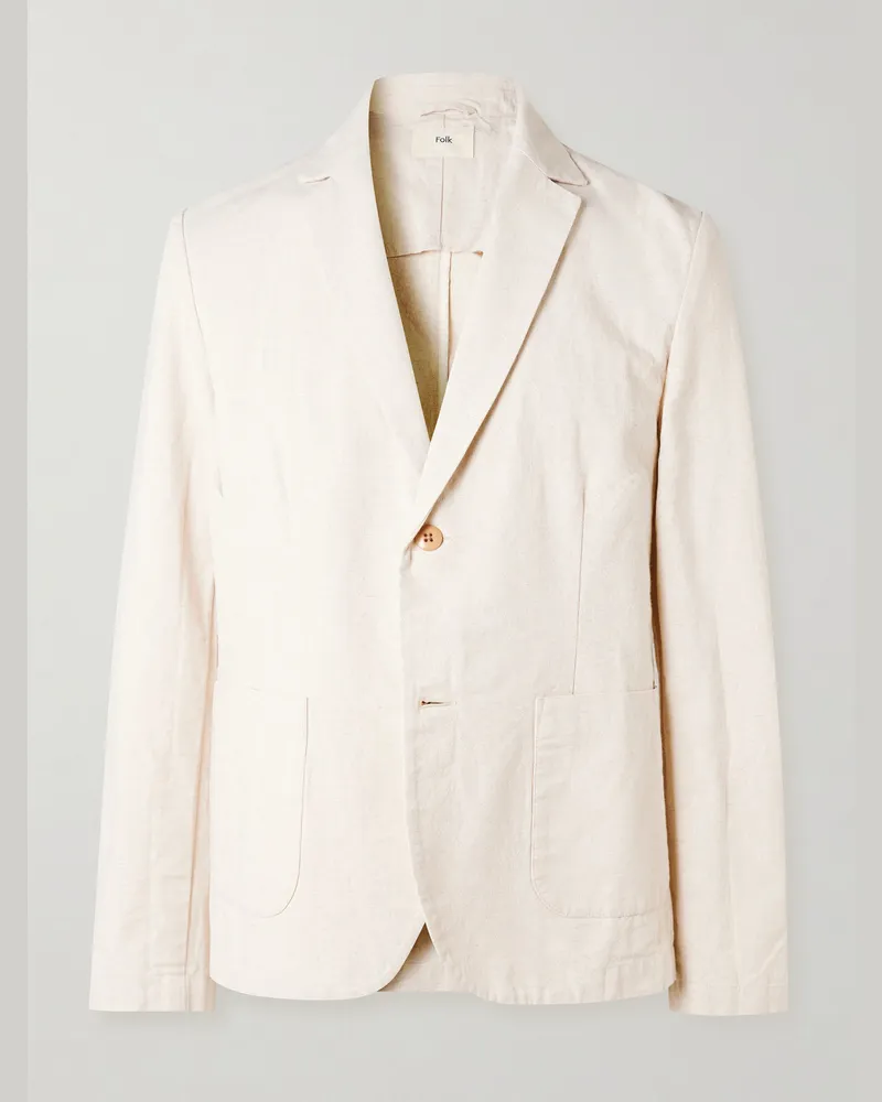 Folk Cotton and Linen-Blend Blazer Neutrals