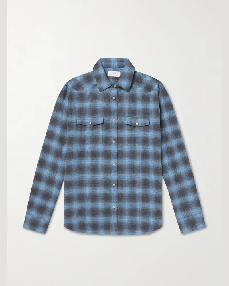 MR P. Kariertes Hemd aus Baumwollflanell Blau