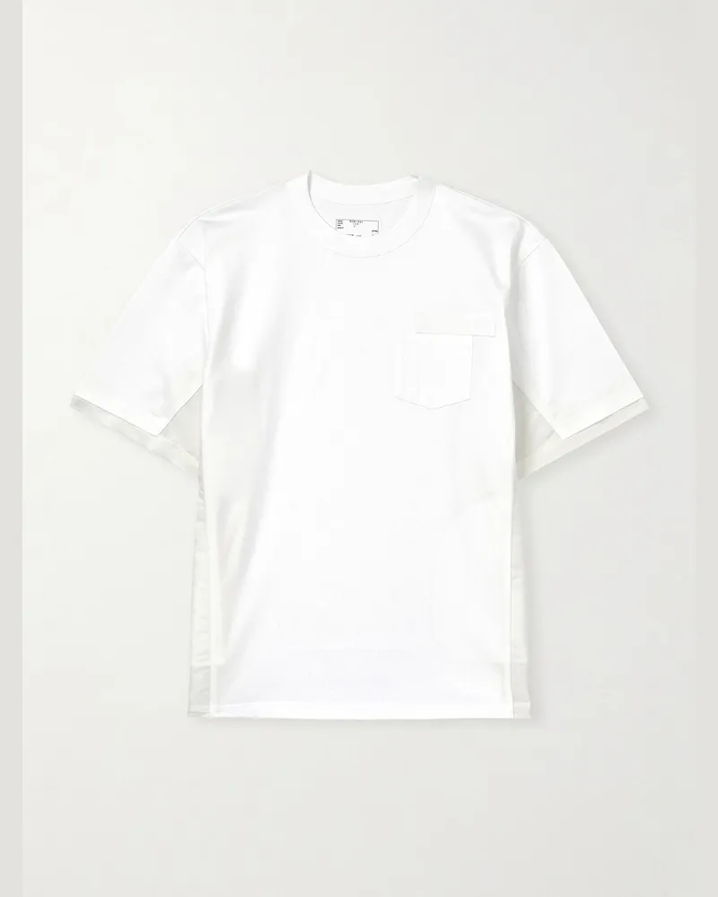 Sacai T-Shirt aus Baumwoll-Jersey und Shell mit Applikation Weiß