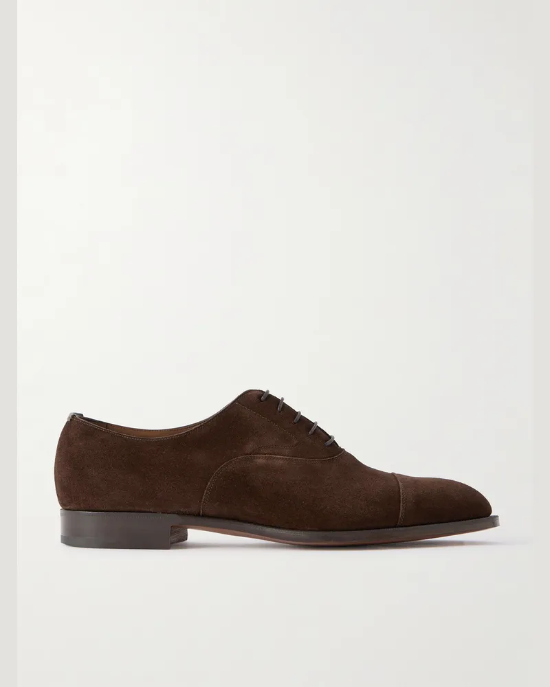 Edward Green Chelsea Cap-Toe Suede Oxford Shoes Brown