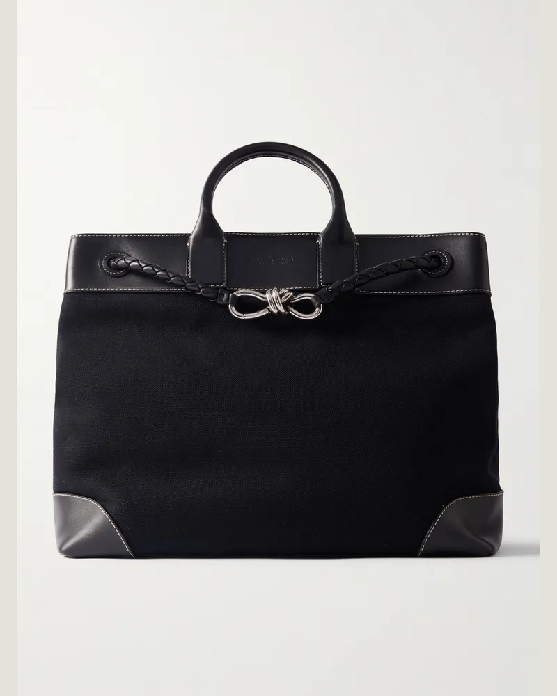 Bottega Veneta Bristol Embellished Leather-Trimmed Canvas Tote Bag Black