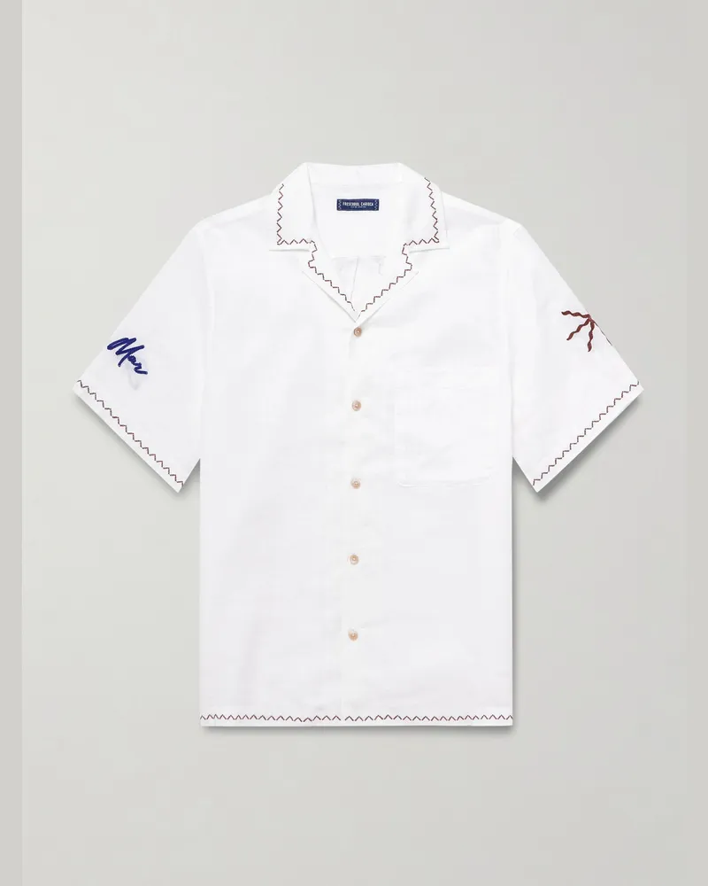 Frescobol Carioca Alves Hemd aus Leinen mit Stickereien Weiß