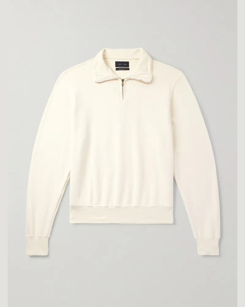LES TIEN Yacht Sweatshirt aus Baumwoll-Jersey mit kurzem Reißverschluss in Stückfärbung Neutral