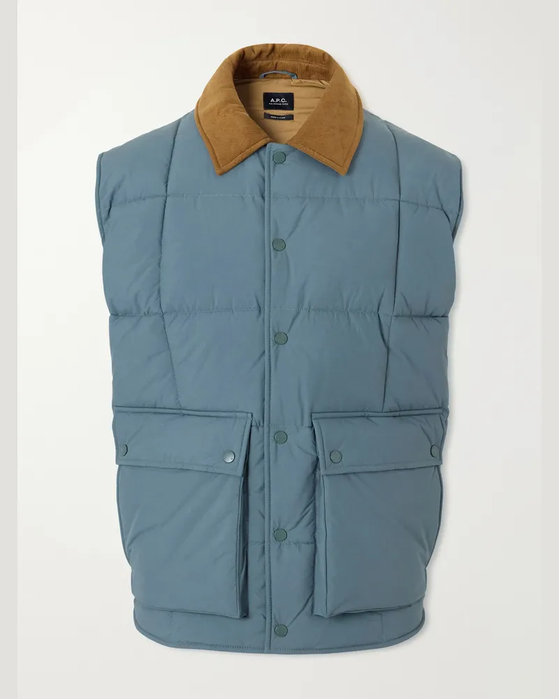 A.P.C. Jimmy Corduroy-Trimmed Quilted Shell Vest Blue