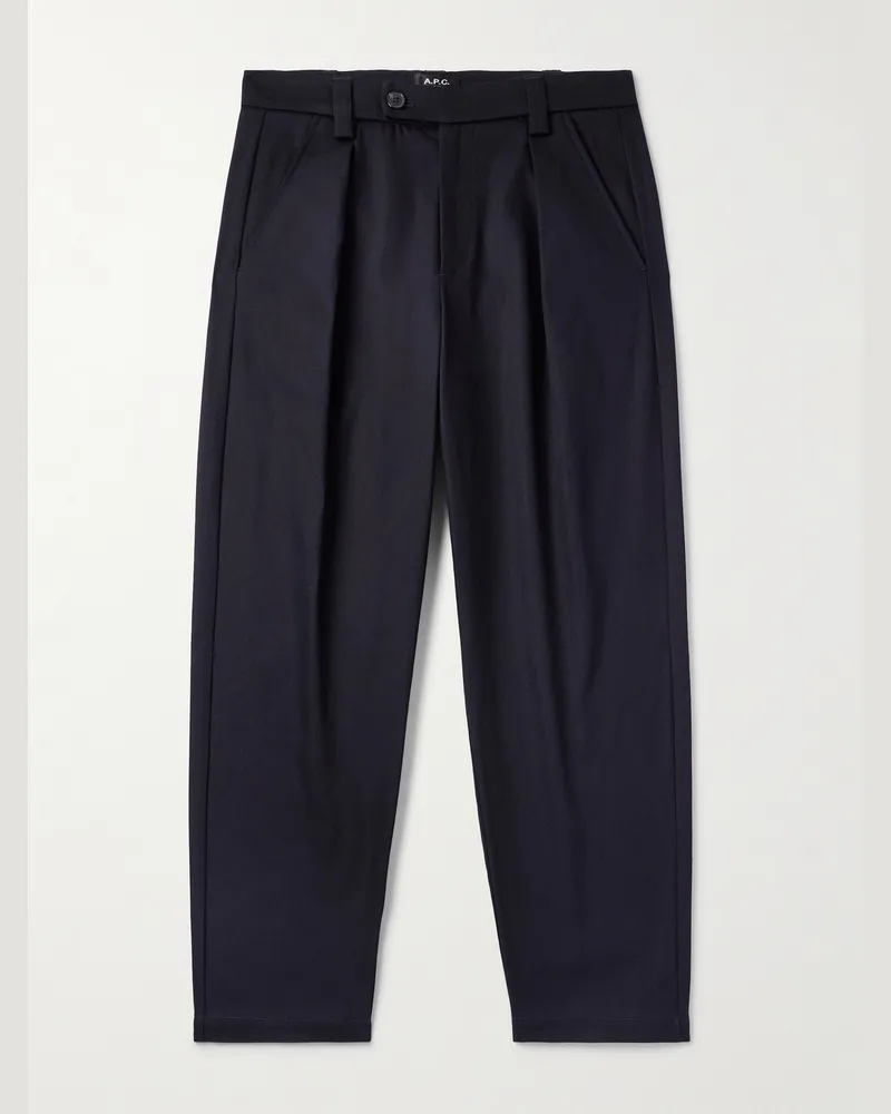 A.P.C. Renato schmal zulaufende Hose aus Twill aus einer Baumwoll-Wollmischung mit Falten Blau