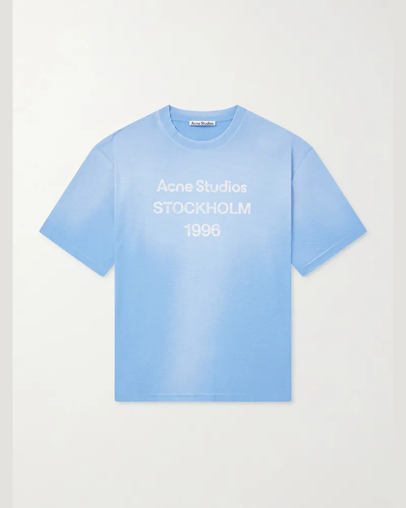 Acne Studios Logo-Print Cotton T-Shirt Blue