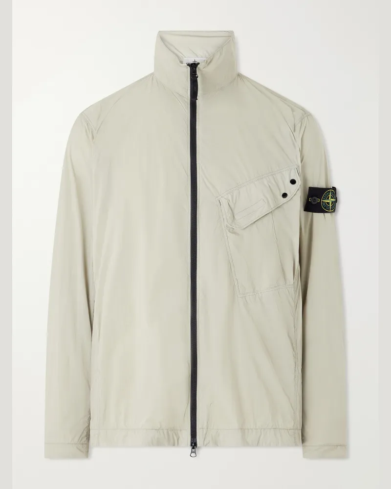 Stone Island Logo-Appliquéd Garment-Dyed Shell Jacket Neutrals