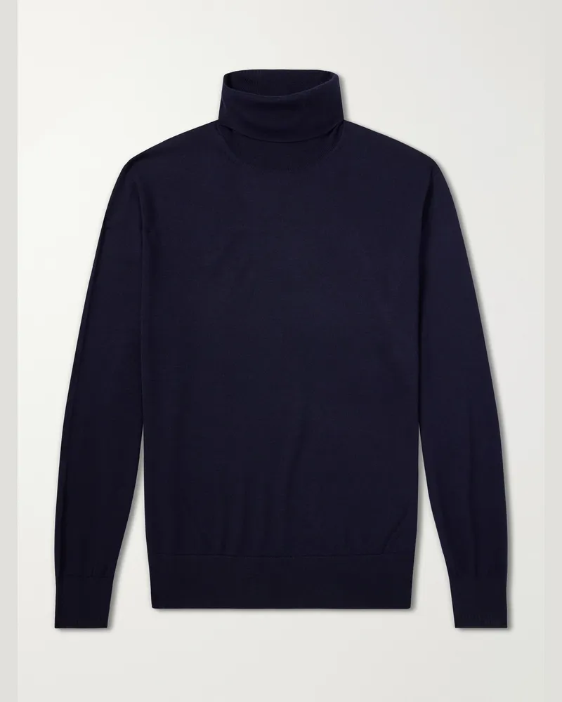 Dries van Noten Merino Wool Rollneck Sweater Blue