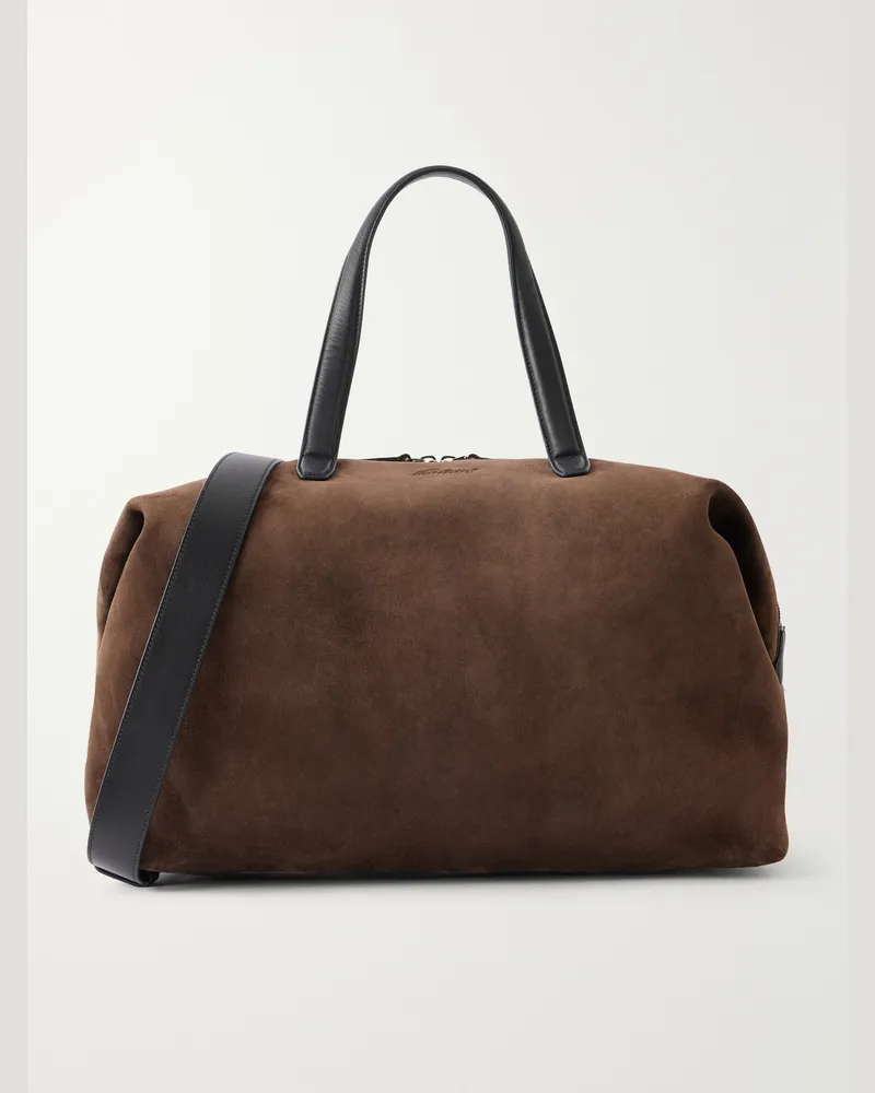 Brioni Leather-Trimmed Suede Weekend Bag Brown