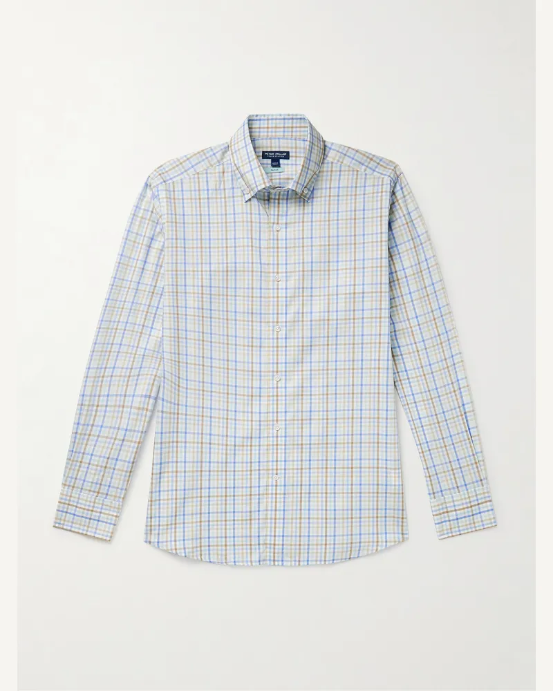 Peter Millar Brighton kariertes Hemd aus Baumwoll-Twill mit Button-Down-Kragen Blau