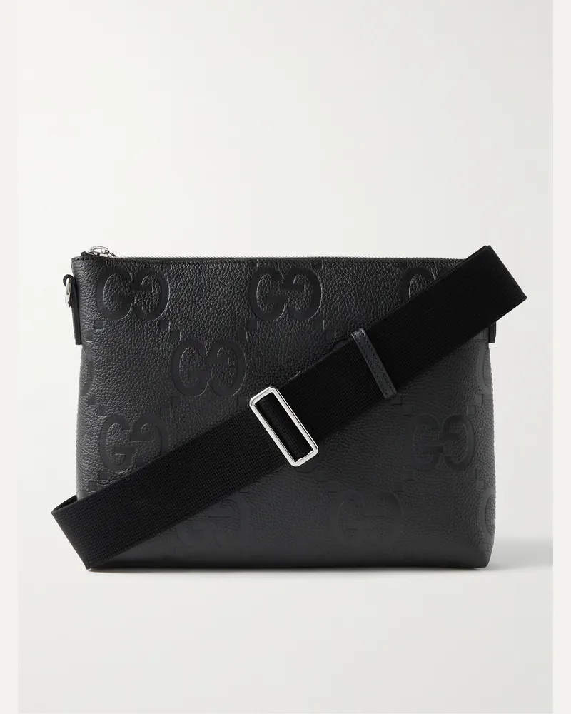Gucci Umhängetasche aus genarbtem Leder mit Logomuster Schwarz