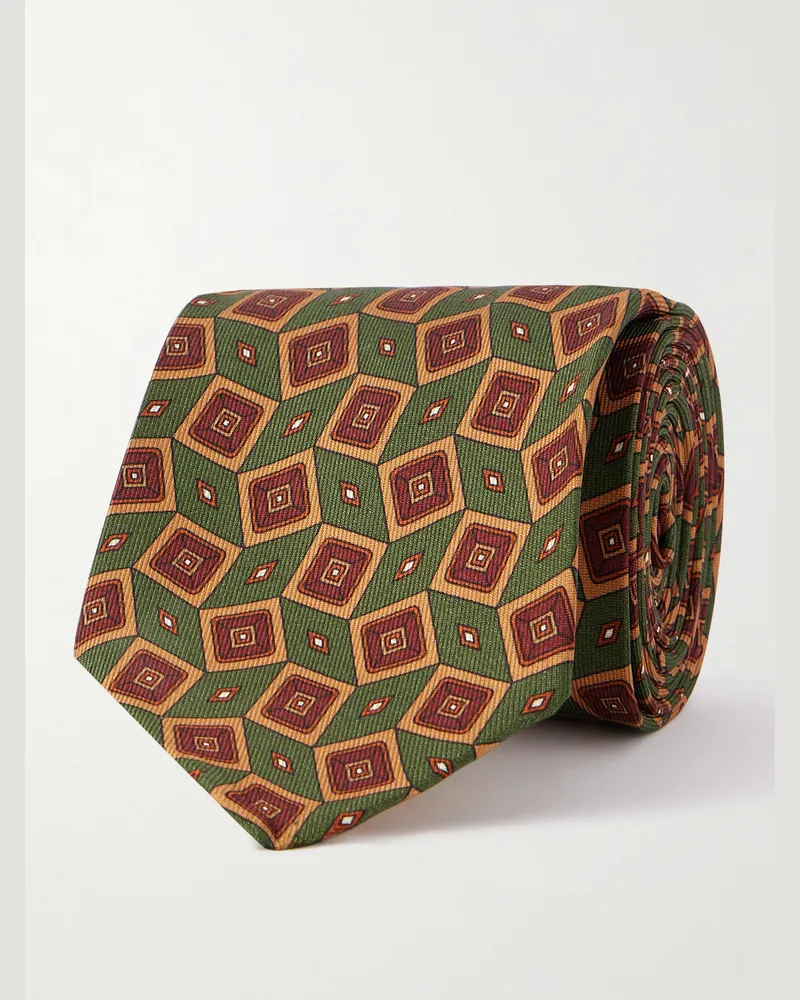 Rubinacci Krawatte aus bedrucktem Seiden-Twill, 9 cm Grün