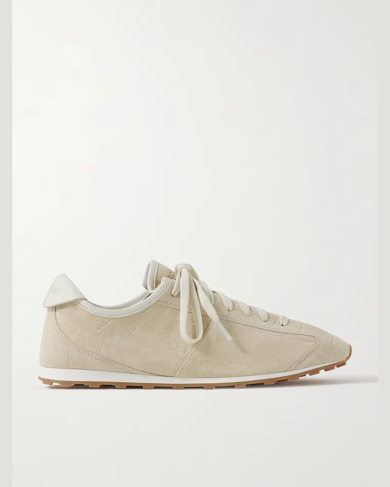 Jacquemus The Tennis Leather-Trimmed Croc-Effect Suede Sneakers Neutrals