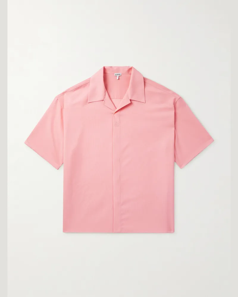 Loewe Oversized-Hemd aus Wolle mit Logostickerei und Reverskragen Pink