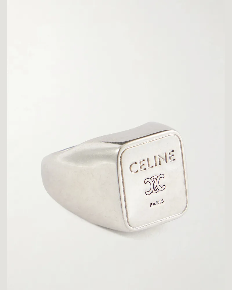 Celine Triomphe-Engraved Silver-Tone Signet Ring Silver