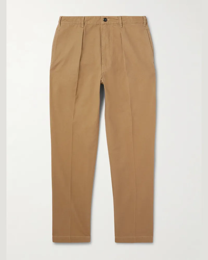 Drake's HIM Games schmal zulaufende Hose aus Baumwoll-Twill mit Falten Braun