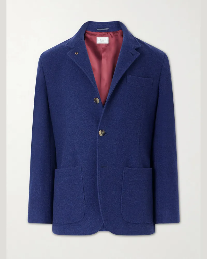 Brunello Cucinelli Unstructured Brushed-Cashmere Blazer Blue