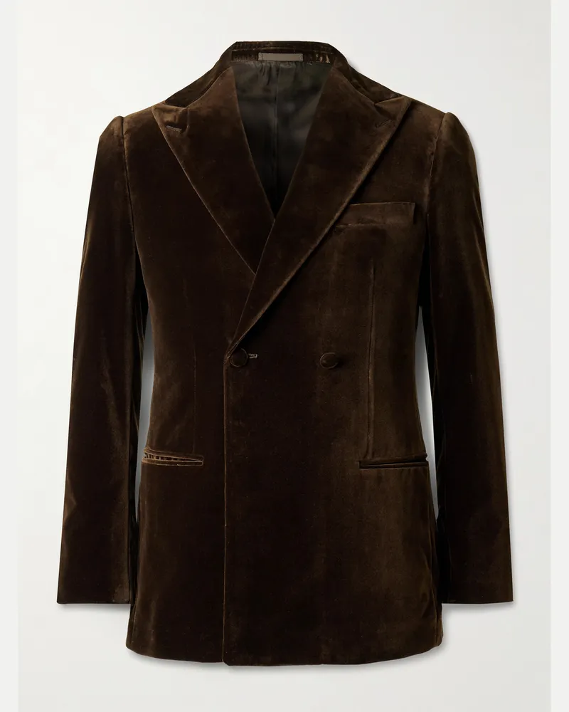Kingsman Doppelreihige Smokingjacke aus Baumwollsamt Braun
