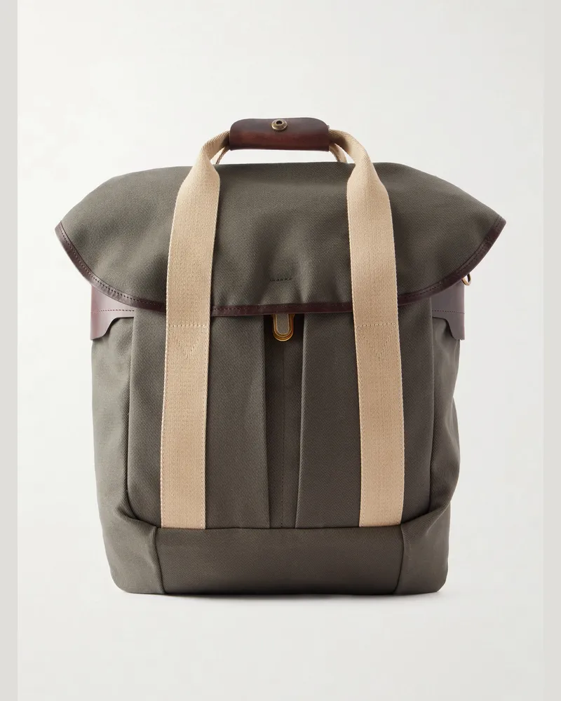 Bleu de Chauffe Chiloé Leather-Trimmed Waxed Cotton-Canvas Backpack Green