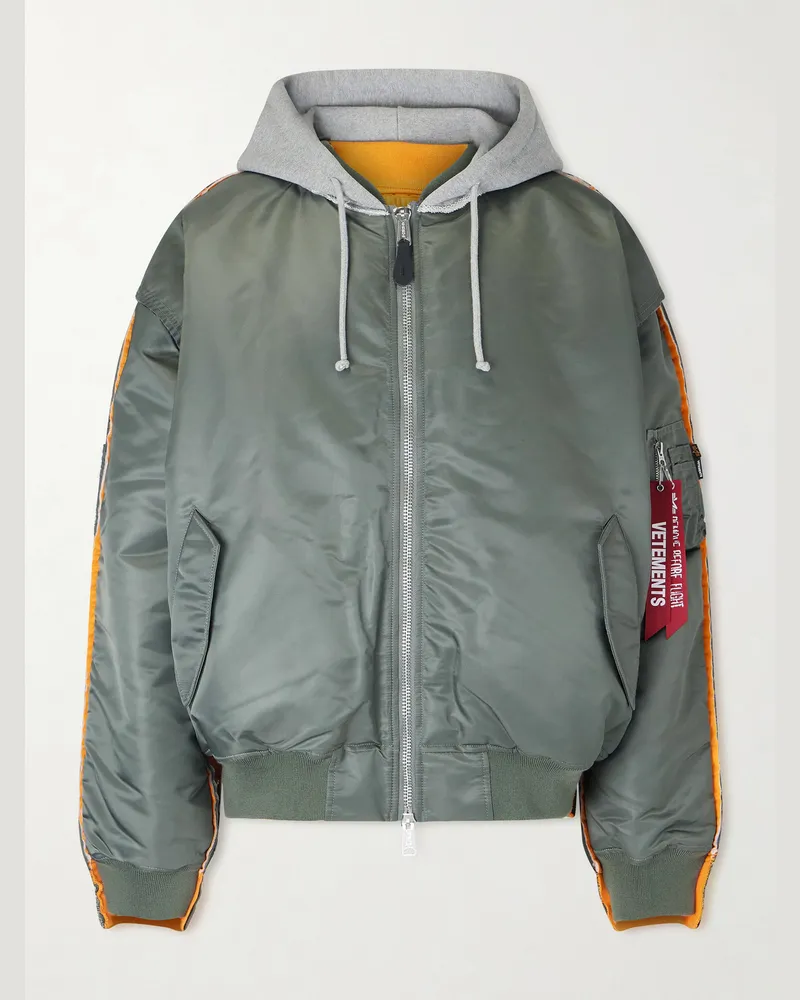 VETEMENTS Kapuzenjacke aus wattiertem Shell und Jersey aus einer Baumwollmischung Grün