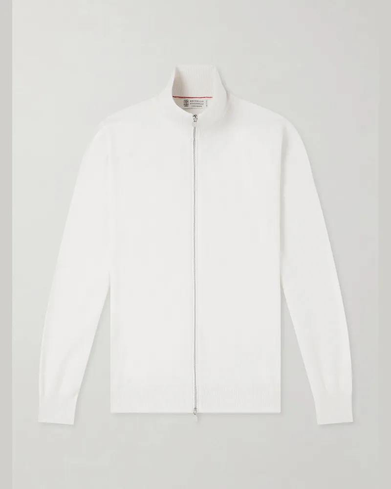 Brunello Cucinelli Cashmere Zip-Up Sweater Neutrals